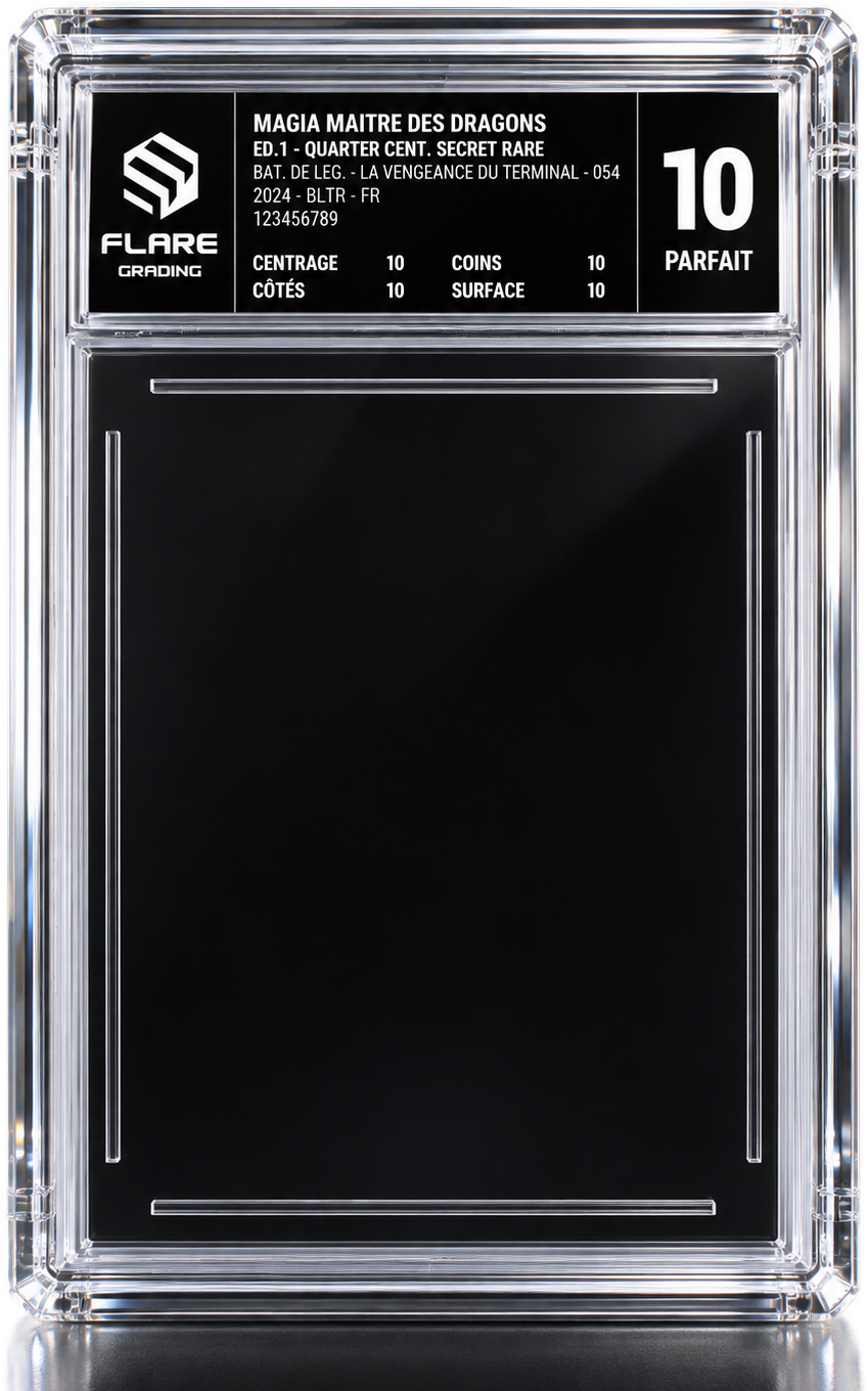 Boîtier Flare Grading avec étiquette noire et note 10 Parfait